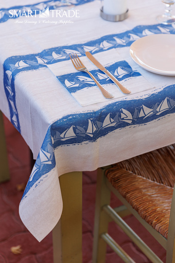 Plus Barche ⫸ Airlaid Tablecloth White With Design In Blue