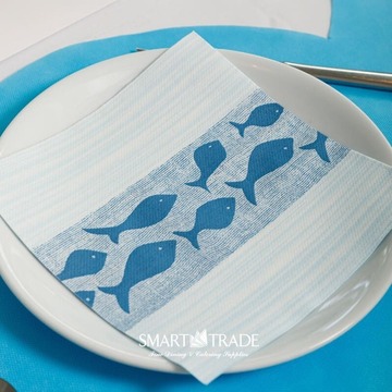 Plus Marea Blu ⫸ Airlaid πετσέτα φαγητού με σχέδιο ψαράκια μπλε
