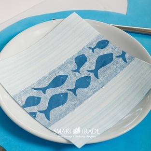 PLUS MAREA BLU ⫸ Airlaid πετσέτα φαγητού με σχέδιο ψαράκια μπλε- 40x40cm